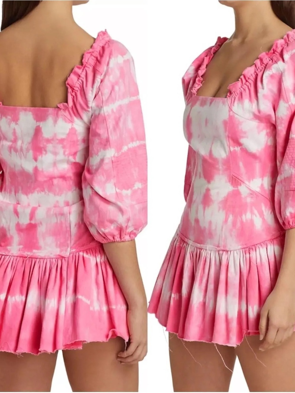 LoveShackFancy Pink and White Tie-Dye Square Neck Tunic